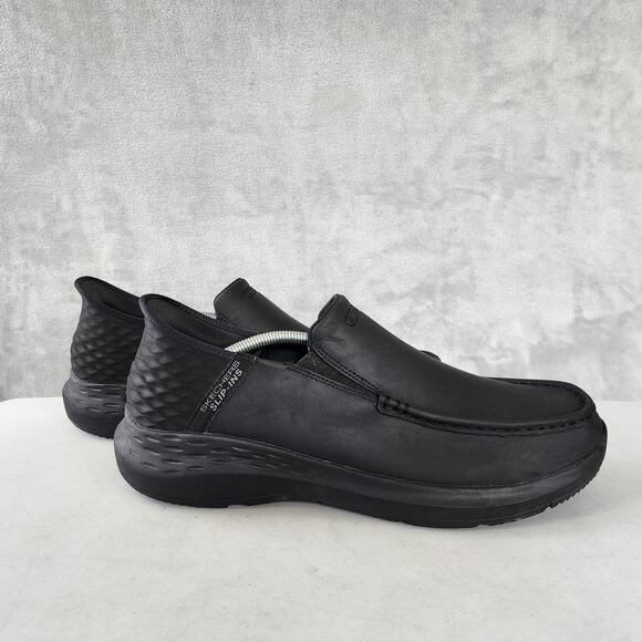 Skechers Shoes Mens 13 Slip Ins Loafers Black Leather Air Cooled Parson Oswin - Picture 10 of 13